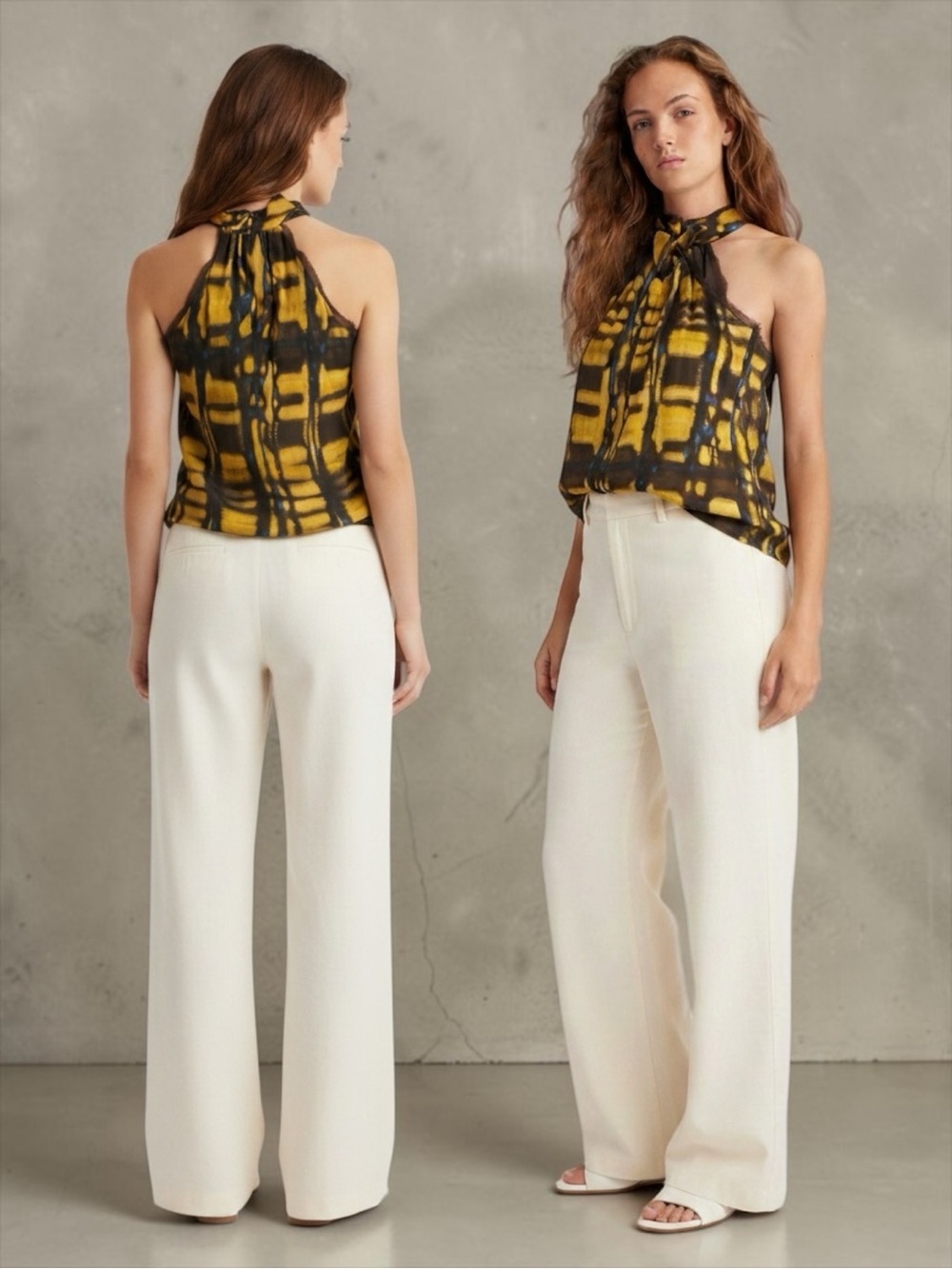 Vince Women’s 100% Silk Geometric Print Twisted High Neckline Tank Size Small